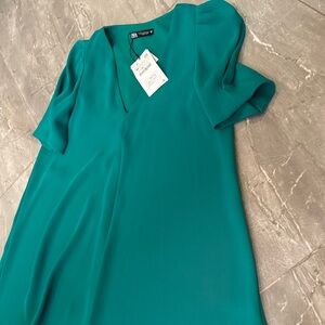 Zara Turquoise V-Neck flowy mini dress